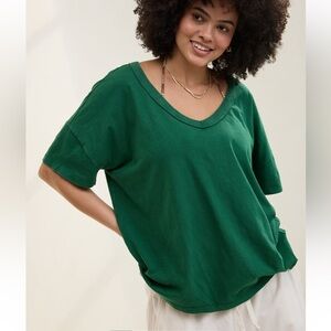 Aerie Women's Casual Oversized V-Neck Green Top Size Large NWT